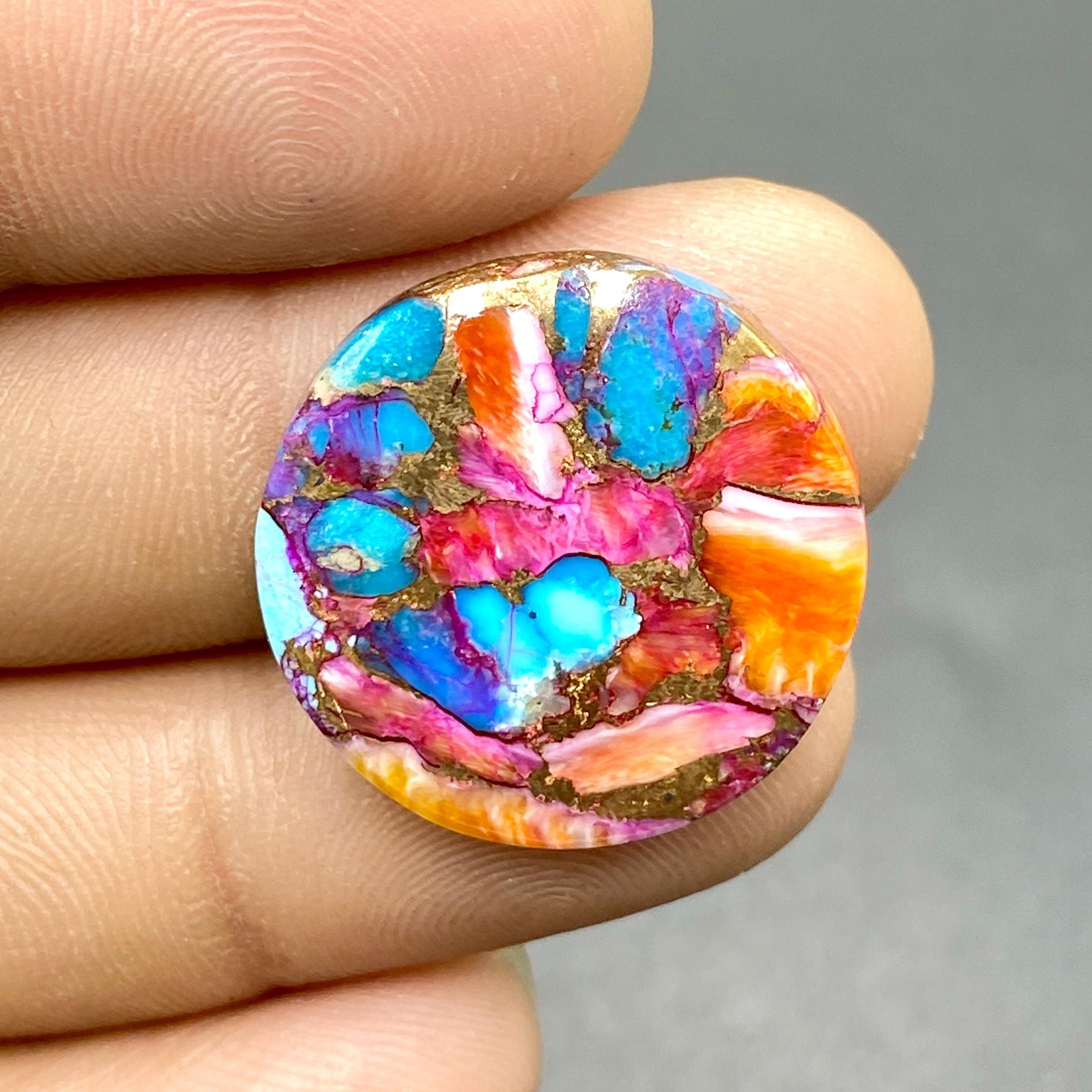 Orange Dahlia Turquoise Cabochon, Kingman Dahlia Composite