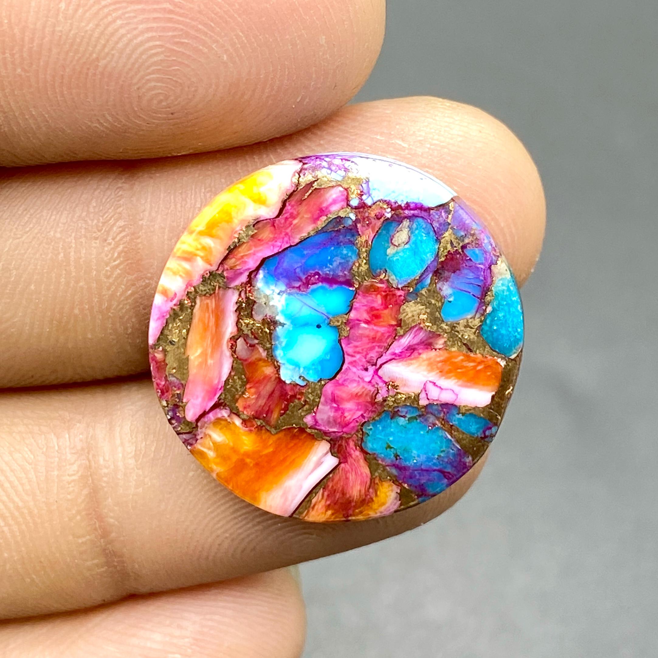Orange Dahlia Turquoise Cabochon, Kingman Dahlia Composite