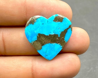 Beautiful Pyrite Turquoise Cabochon, Blue Turquoise With Pyrite Inclusion, Heart Shape Gemstone, 24x25x4mm, 21Ct