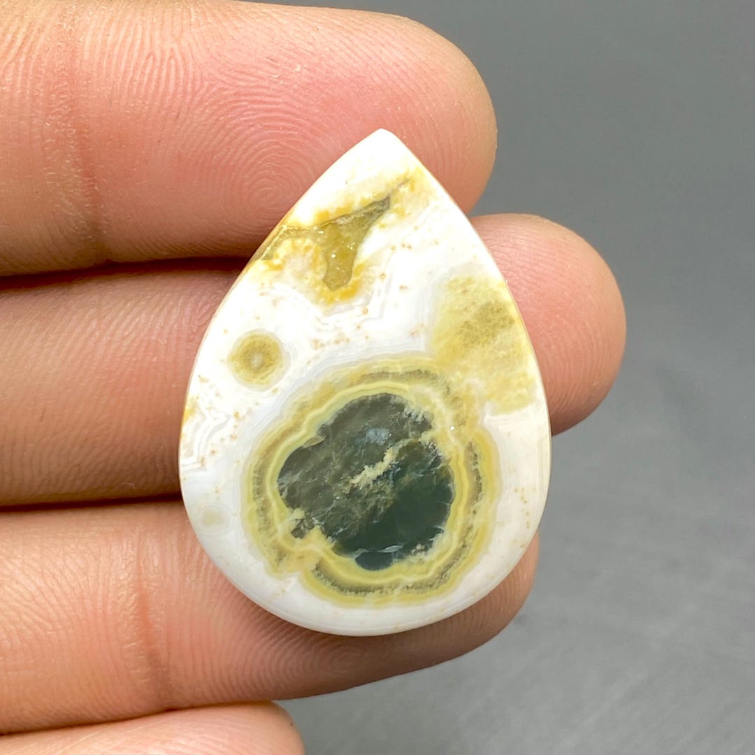 Natural Ocean Jasper Cabochon, Handmade Pear Gemstone (32x23x5mm