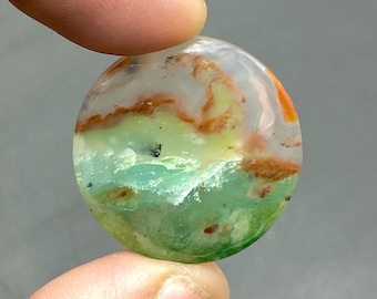 Beautiful Chalcedony Cabochon, Green Chalcedony Gemstone, Round Shape Gemstone, Handmade Gemstone, 27x27x6mm, 38Ct