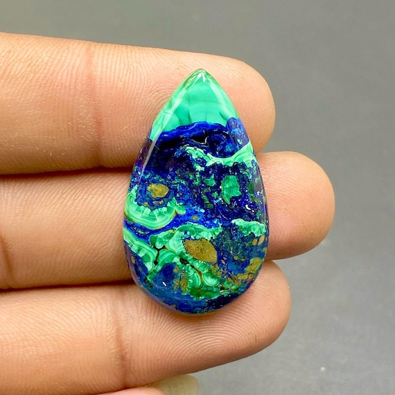 100% Natural Azurite Malachite Cabochon, Azurite Malachite Gemstone, Loose Gemstone, For Making Jewelry, 34x20x5mm, 35Ct