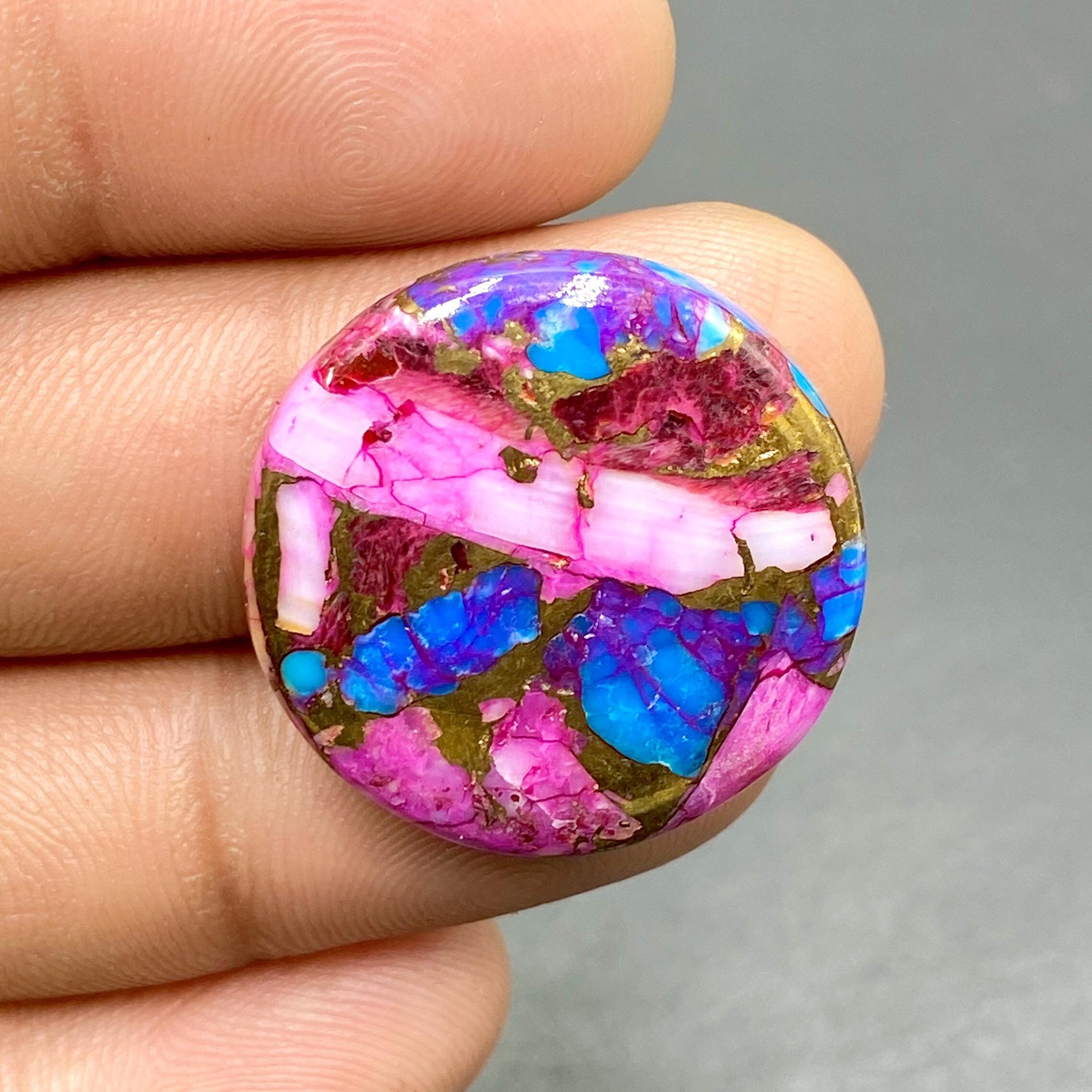 TAJIMAメタルセフ ハンドメイド オリジナル金具　ピンク　ブルー Purple Dahlia Copper Composite Turquoise Gemstone, American