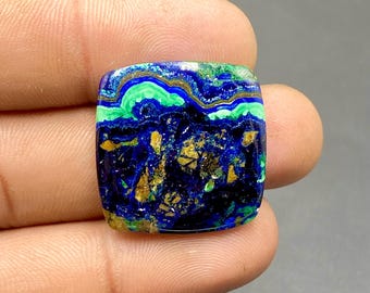 Cabochon azurite malachite de qualité supérieure, Pierre précieuse azurite malachite, Pierre précieuse en forme de coussin, Bijoux fantaisie, 25x24x4 mm, 30 carats