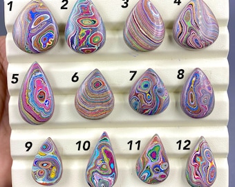 Prachtige Fordite-cabochon, veelkleurige Detroit-agaat-edelsteen, gemengde vorm cabochon, motoragaat-edelsteen