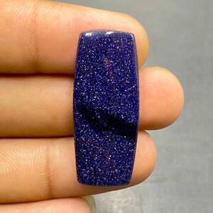 Cabujón de arenisca azul brillante, piedra preciosa Sun Sitara, cabujón de arenisca, piedra preciosa en forma de baguette, 36 x 15 x 4 mm, 22 ct