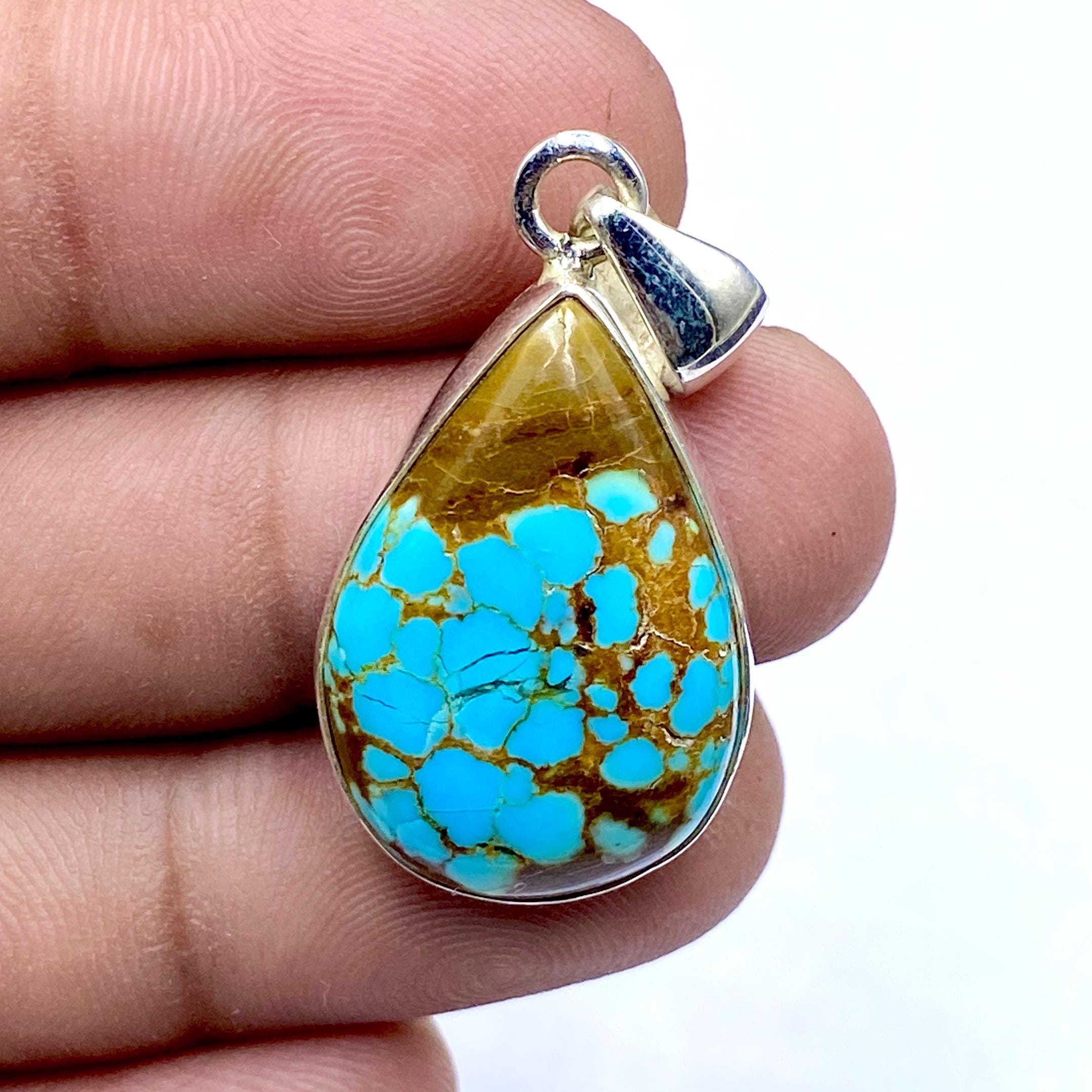ペアー ターコイズ スターリングシルバー ペンダント (26x18x6mm