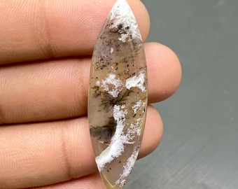 Natural Dendrite Cabochon, Dendrite Agate Gemstone, Marquise Shape Gemstone, Polished Stone, 50x15x5mm, 29Ct