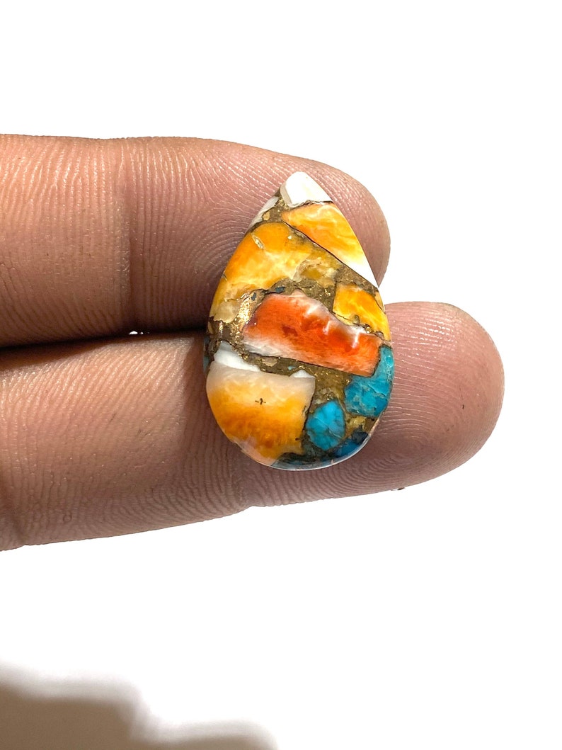 Beautiful Spiny Oyster Copper Turquoise Cabochon Pear Shape Cabochon Natural Healing Stone...27x17x5mm Approx 17.5Ct Weight