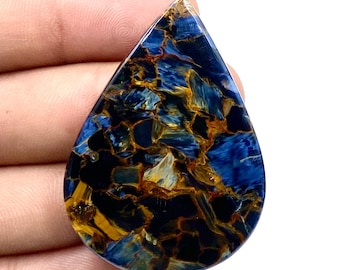 Cabochon di pitersite di alta qualità, pietra preziosa pietersite multifuoco, forma a pera, pietra preziosa sciolta fatta a mano, 49x35x6 mm, 80 ct