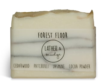 Natural soap, handmade in the highlands, Scotland: Lather and Smudge Large Forest Floor Soap, cedarwood, patchouli and jasmine