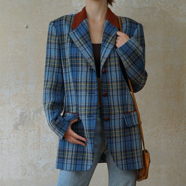 Vintage 80s 90s blazer blue checked size. 36/38 S/meter