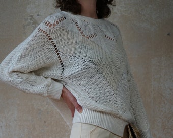 Vintage knitted sweater sweater long sleeve winter Yarell Made in Germany natural tone ecru white size 34/36/38/40 XS S M L oversize warm retro