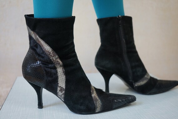 Vintage 90s 00s Pierre Cardin Ankle Boots Black Suede Leather Size EU 38 UK 5.5 US 7.5 Pointed Ankle Boots Patchwork Etsy Hong Kong