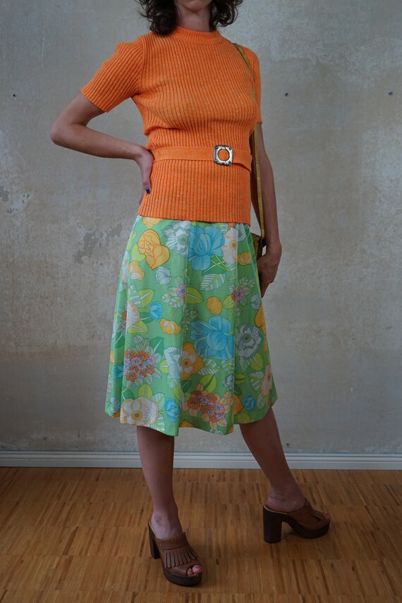 Vintage Midi Skirt A line High Waist 70s 70s 60s Floral Print Flower Power Neon Colors Pastel Shades Size 34 XS Boho Hippie Retro Etsy Australia