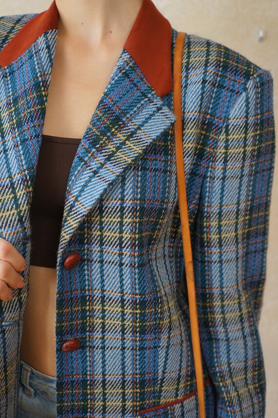 Vintage 80er 90er Jahre Blazer blau kariert Gr. 3… - image 4