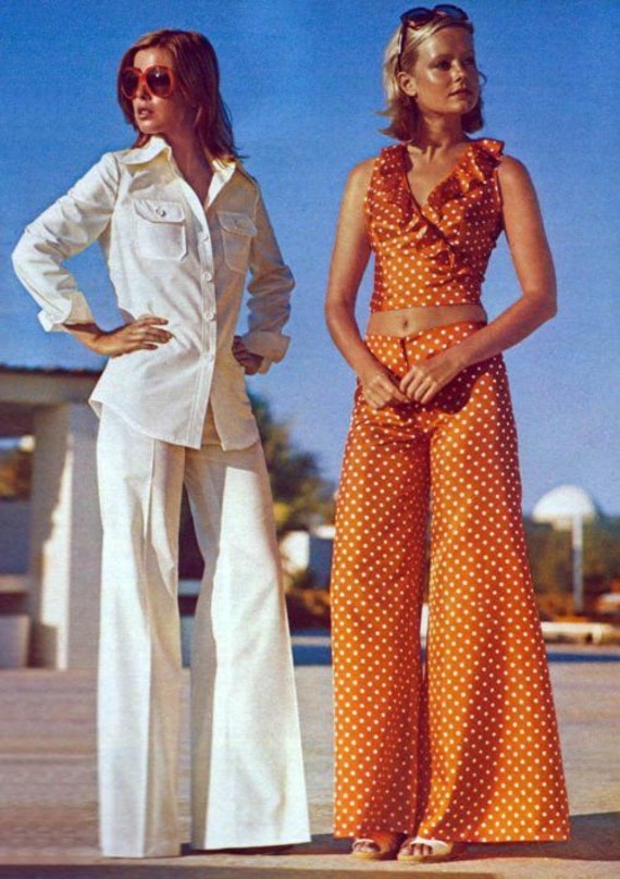 Vintage Original 70s High Waist Flared Trousers Size. 32 XXS Ecru White  Light Natural Tone Eggshell, 70s Fit & Flare Trousers Wide Leg Cream White  