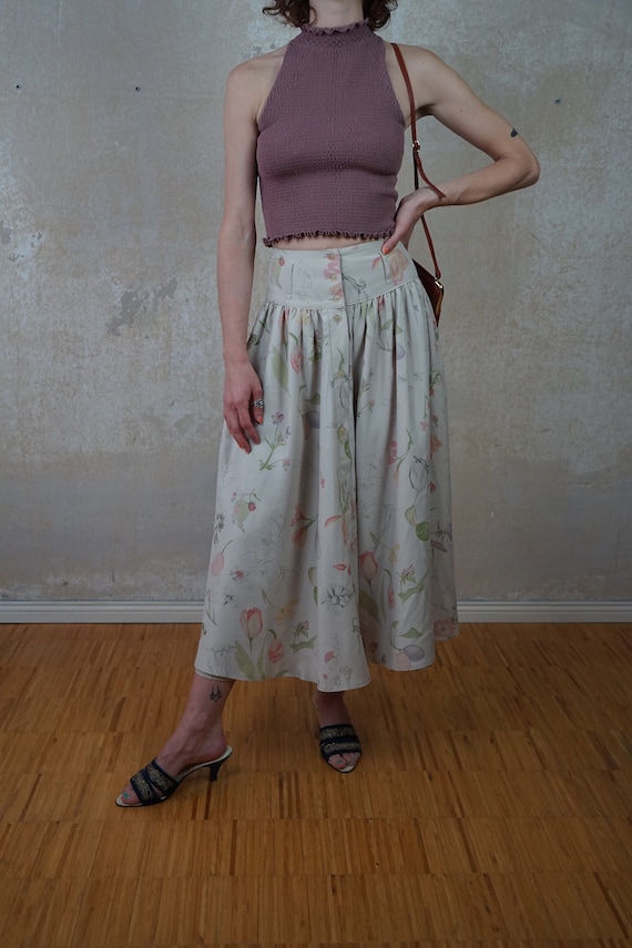 Vintage 80s 90s airy midi skirt floral printed siz