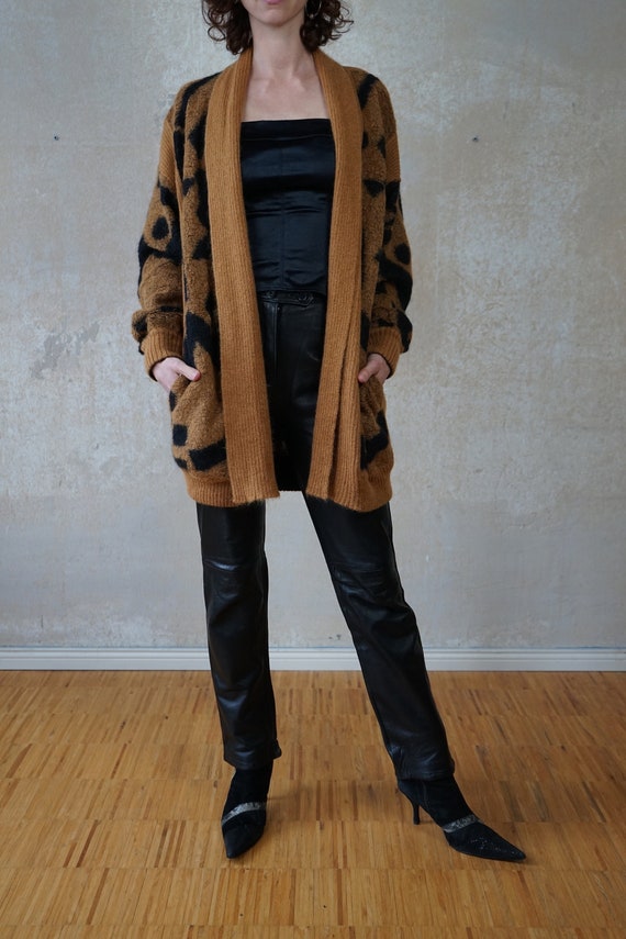 Vintage 80s 90s ESCADA Long Cardigan Camel Black Size. 36 38 S meter Shawl Collar Graphic Motif Soft Mohair Wool in Perfect Condition Etsy