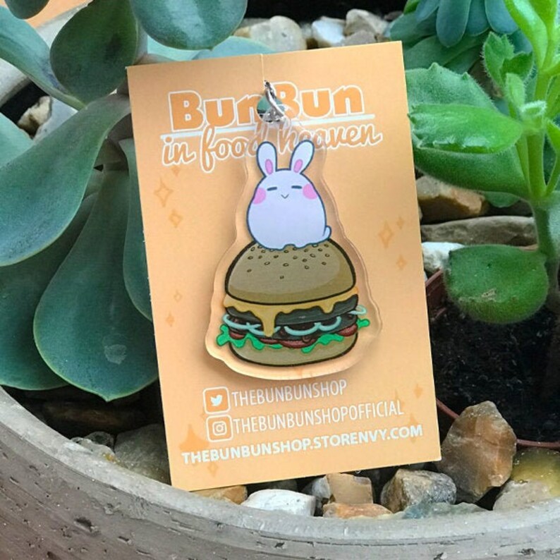 BurgerBun Keychain Kawaii Accessory Cute Food Burger Bunny Charm Bunny Usagi Acrylic Keyring