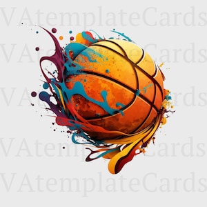 Basketball PNG, Basketball Ball With Watercolor Spots PNG, Sports PNG, Sublimation Designs For Shirts, Digital Download