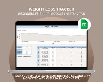 Seguimiento de pérdida de peso: Hojas de cálculo de Google, Planificador de progreso mensual (Descarga digital)