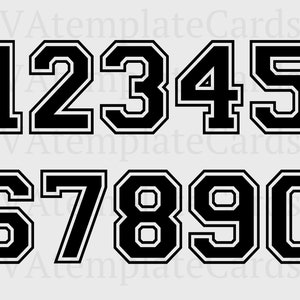 Sport Jersey Numbers SVG, Birthday Party Numbers PNG, Plain Black Bold Numbers With Outline SVG