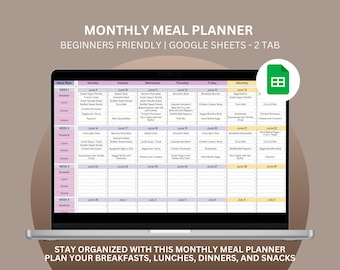 Monthly Meal Planner Spreadsheet: Google Sheets Food Tracker (Digital Download)