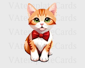 Cute Kitten With Red Bowtie PNG, Kitty Shirt Design PNG, Cute Animals Print Design PNG, Sublimation Cat Design