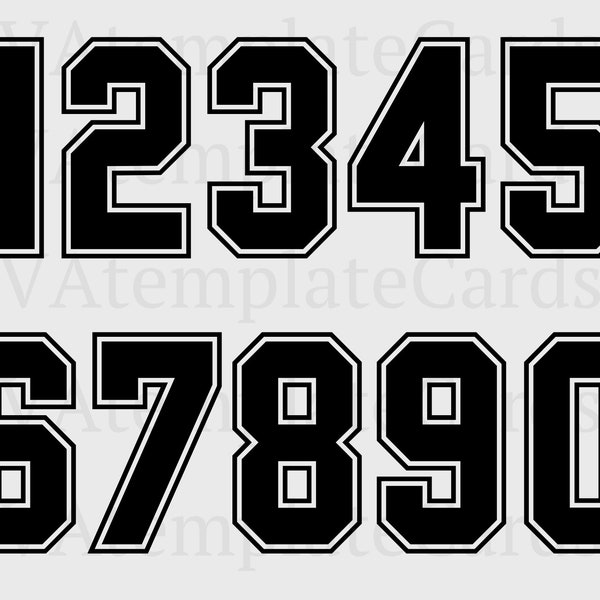 Digital Numbers Black With White Outline SVG, Sport Jersey Numbers SVG, Birthday Numbers PNG