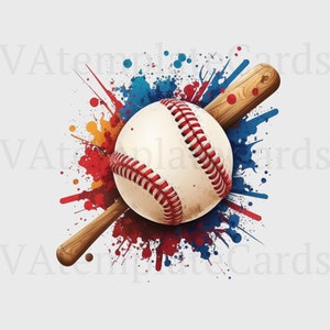 Pelota y bate de béisbol PNG: Diseño de sublimación (descarga digital)