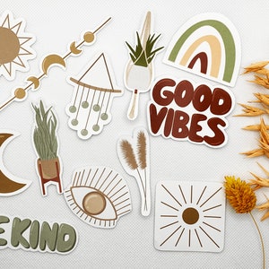 Boho Vibes 12 Sticker Pack, Plant, Good Vibes, Be kind, Bullet Journal, Weatherproof, Waterproof, Laptop, Sticker