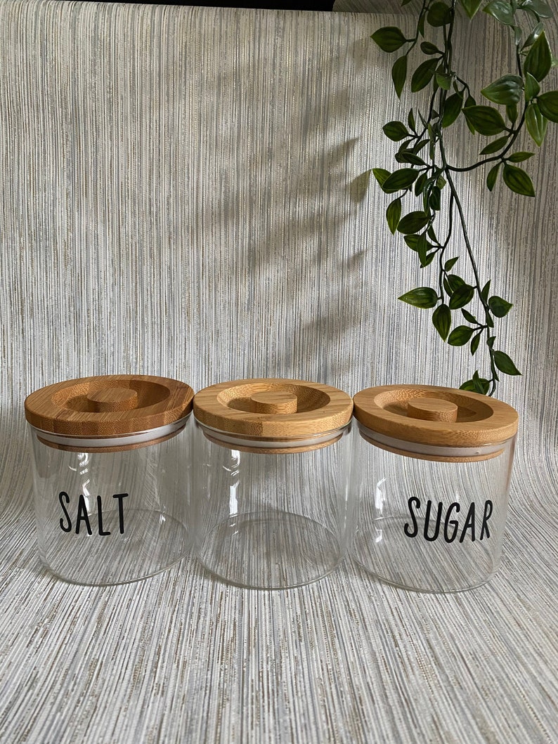 Sugar Salt Tea Coffee Wooden Lid Glass Jars Treat Jars Etsy