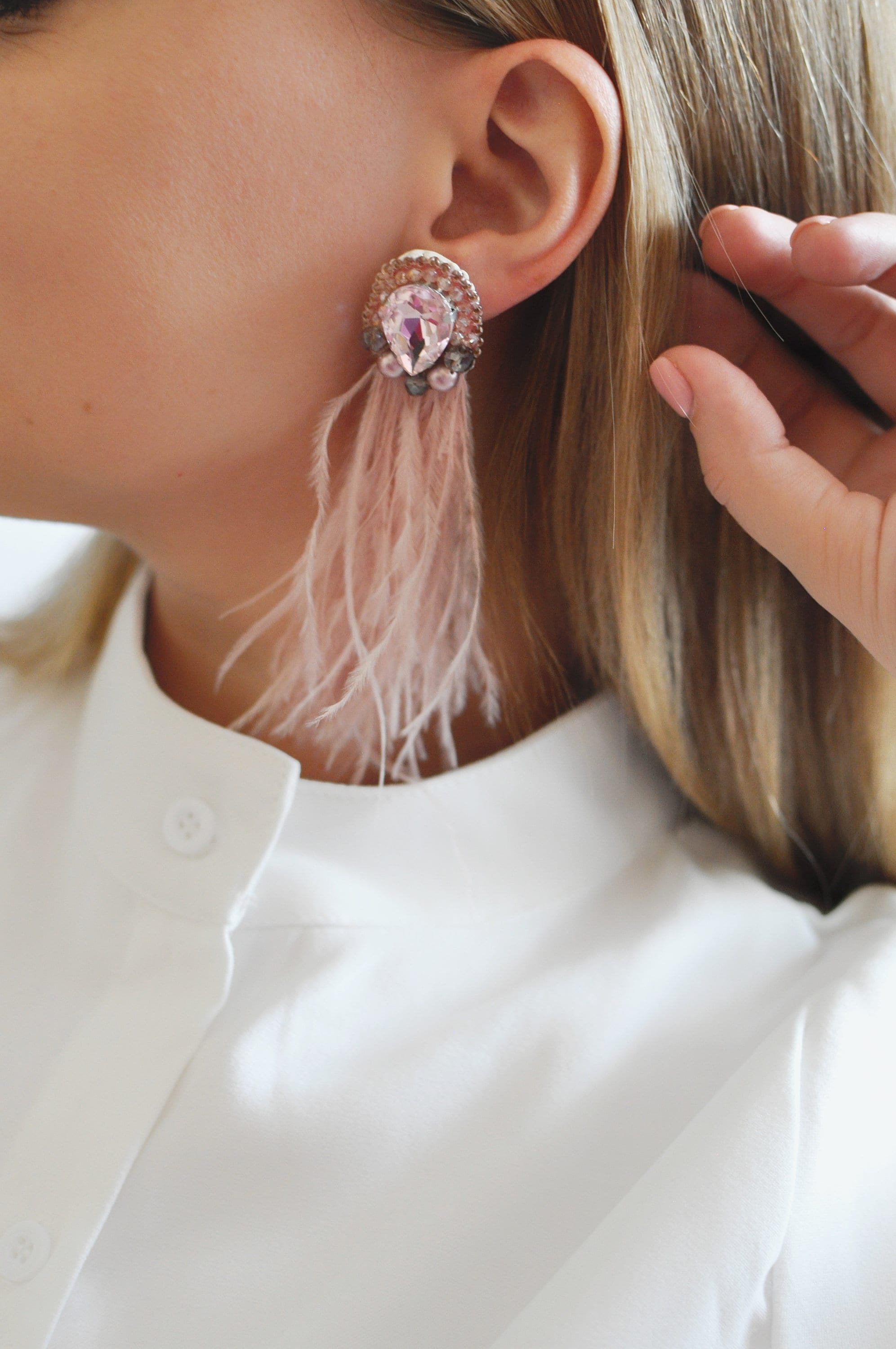 Light pink feather earrings for women bridal pink earrings Etsy