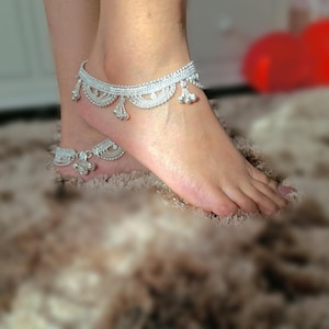 Silver Bell Indian Anklets, Silver Ankle Bracelet, Traditional Payal, Feet Jewellery