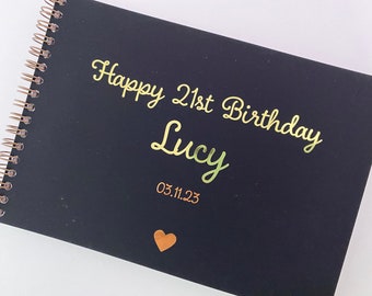 Personalised Black & Gold Birthday Book with optional matching pen