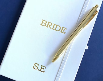 Bride White & Gold Personalised Lined Hardbacked Notebook With Matching Pen