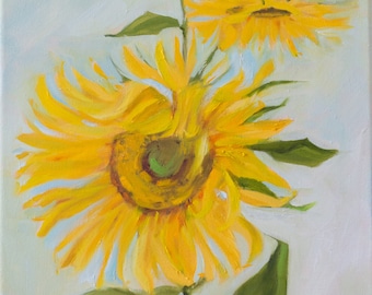Sunflower Oil Painting, 11x14 inch stretched canvas, original oil painting