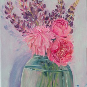 Mason Jar Bouquet 8x10in original oil painting on stretched canvas