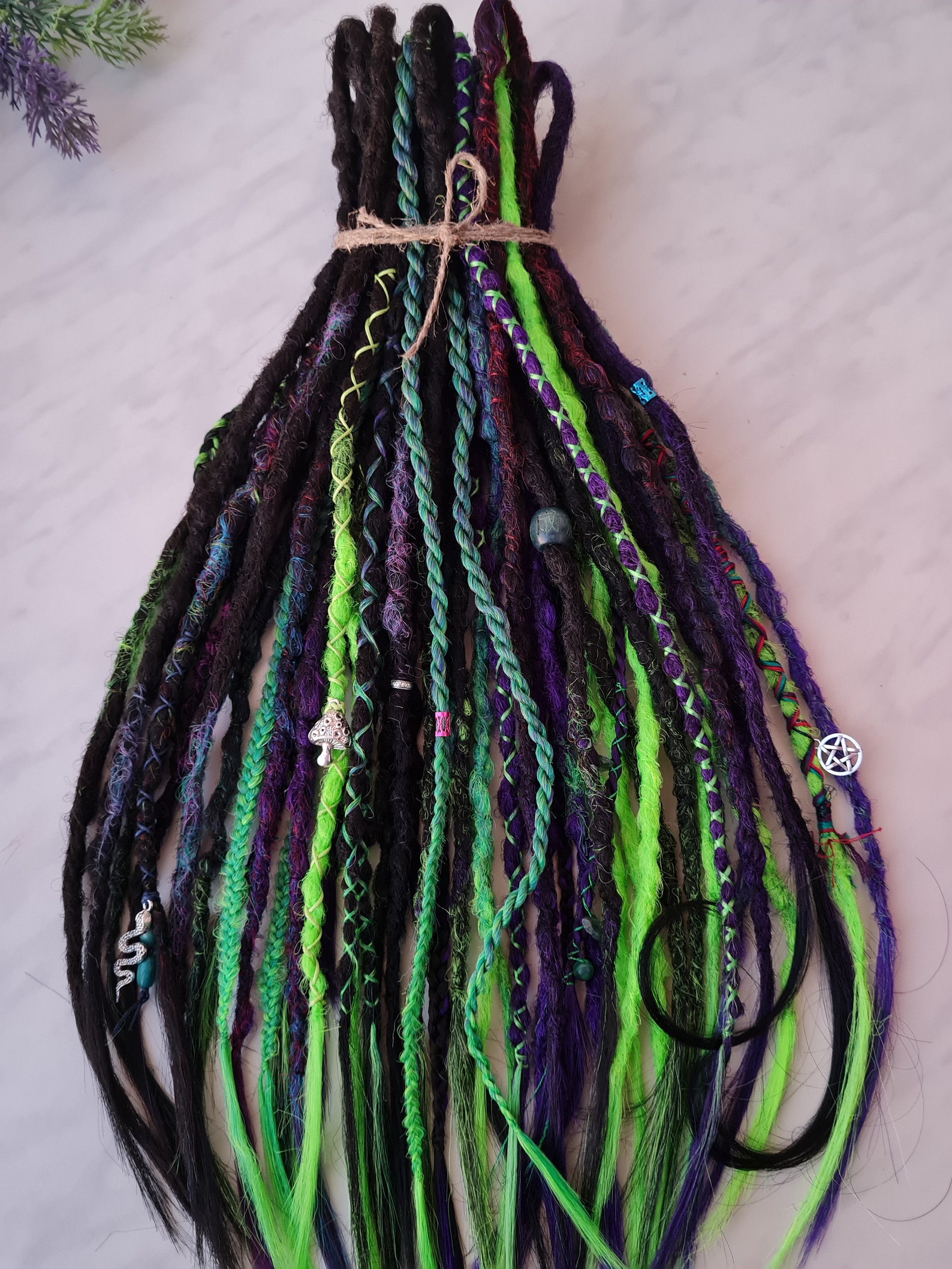 Cyber Dreads Black Neon Green Violet dreads Double Ended | Etsy