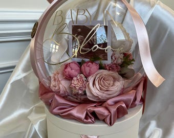 Floral Baby Announcement Balloon , Baby In Bloom , Baby In Bloom Baby Shower , Naomi And I Balloon Boutique , Baby Personalized Gift Basket