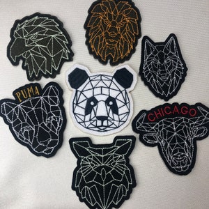 Parche de animales geométricos bordados personalizados. Parche de animales poligonales. Configuración flexible