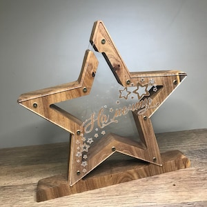 Wooden Coin Bank, Star Coin Bank, Custom Piggy Bank. Elm Wood.