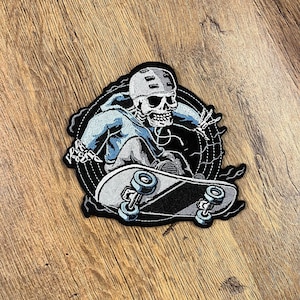 Skeleton Skater patch embroidered. Skate or Die. Skateboard Skull