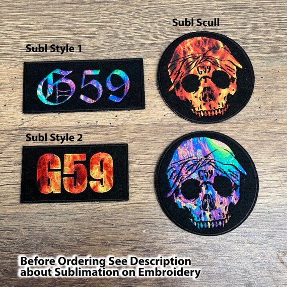 Sublimation on Embroidery G59 Scull Patch Embroidered GREY59