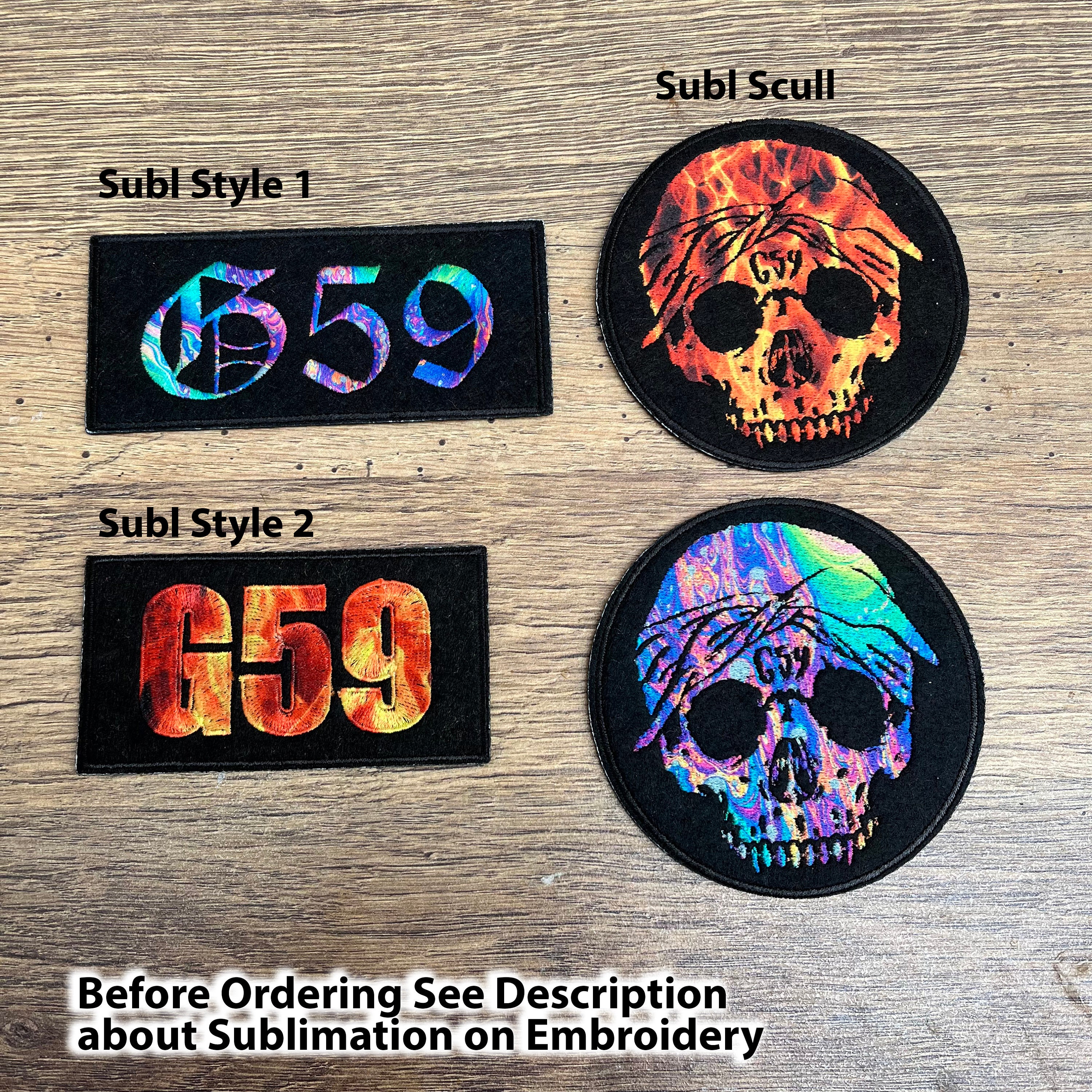 Sublimation on Embroidery G59 Scull Patch Embroidered GREY59