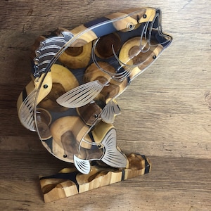 Wooden End Grain Coin Bank, Fish Coin Bank, Custom Piggy Bank. Elm Wood.