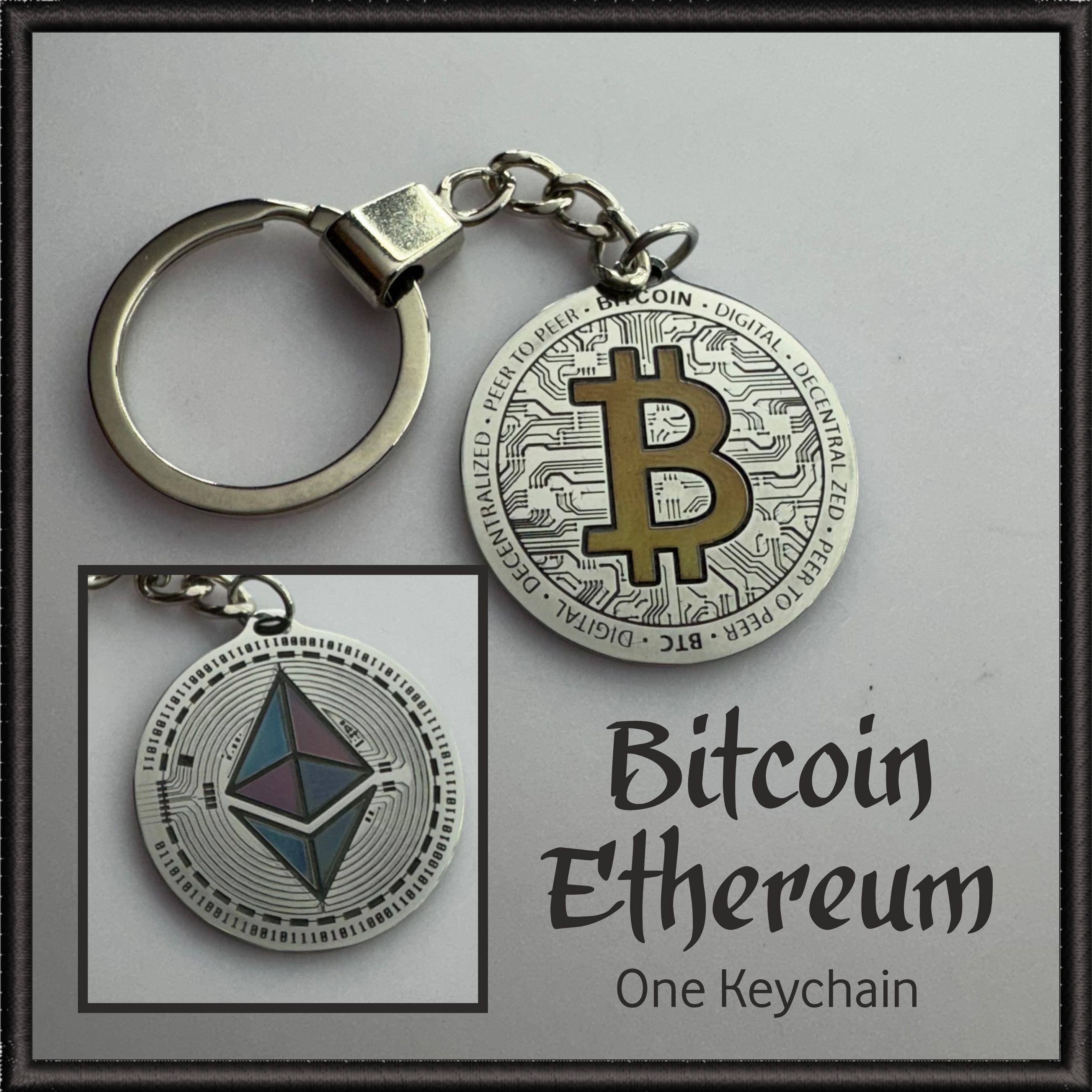 暗号通貨ステンレススチールキーホルダー、カラー。キーホルダー。ビットコイン、イーサリアム - Etsy 日本
