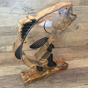 Wooden Coin Bank, Fish Coin Bank, Custom Piggy Bank. Elm Wood.