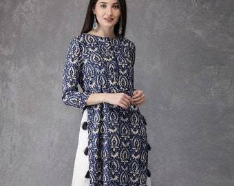 Kalamkari Kurta Women Blue Printed Straight Kurta for Women Indian